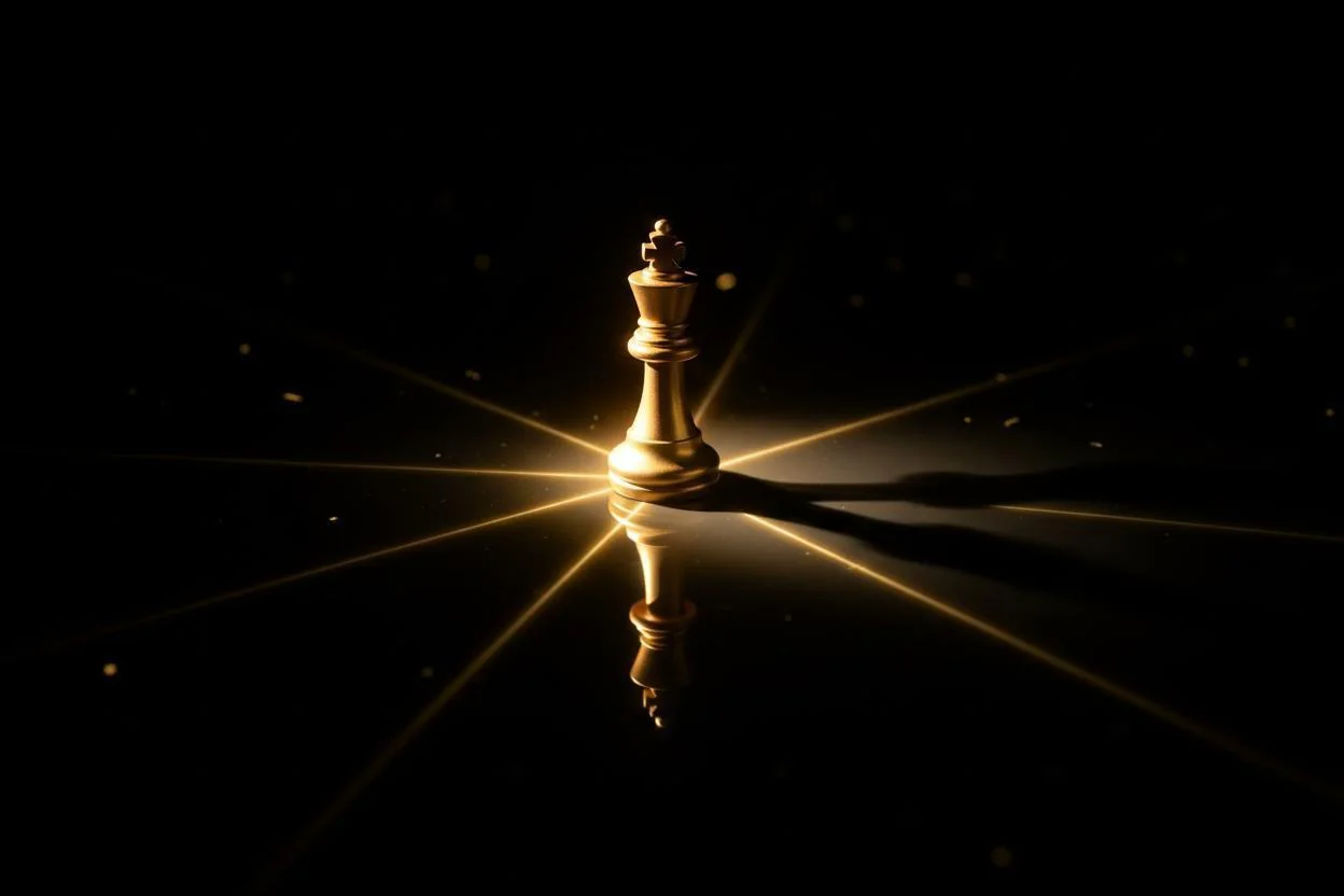 Gold king chess piece symbolizing authority and control