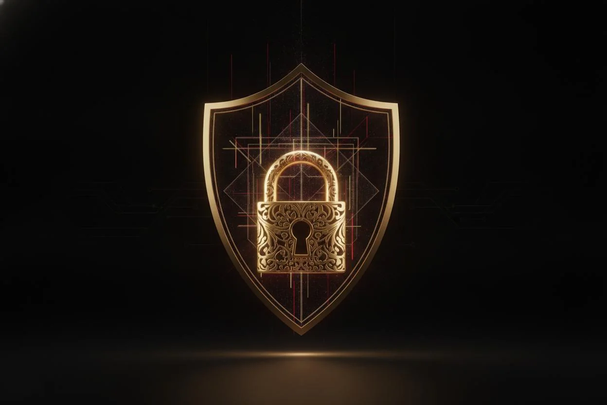 Shield and padlock illustration representing privacy by design